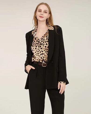 Leopard Print Silk Shirt for Women Long Sleeve Button Down Mulberry Silk Blouse Casual Elegant Animal Print Top in Kuwait