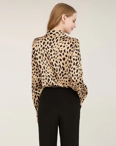 Leopard Print Silk Shirt for Women Long Sleeve Button Down Mulberry Silk Blouse Casual Elegant Animal Print Top in Kuwait