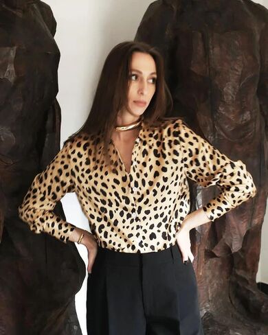 Leopard Print Silk Shirt for Women Long Sleeve Button Down Mulberry Silk Blouse Casual Elegant Animal Print Top in Kuwait