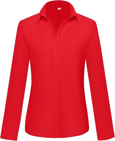 Womens Button Down Shirts Cotton Fitted Dress Shirts Long Sleeve Office Blouses Collared Tops in Saudi Arabia