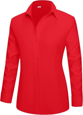 Womens Button Down Shirts Cotton Fitted Dress Shirts Long Sleeve Office Blouses Collared Tops in Saudi Arabia