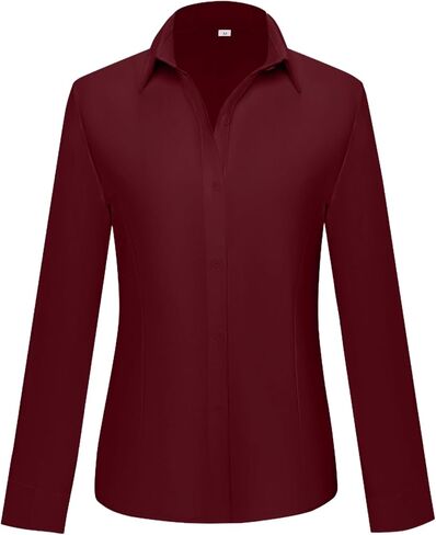 Womens Button Down Shirts Cotton Fitted Dress Shirts Long Sleeve Office Blouses Collared Tops in Saudi Arabia
