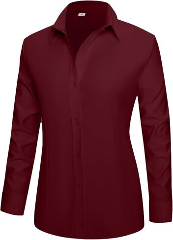 Womens Button Down Shirts Cotton Fitted Dress Shirts Long Sleeve Office Blouses Collared Tops in Saudi Arabia