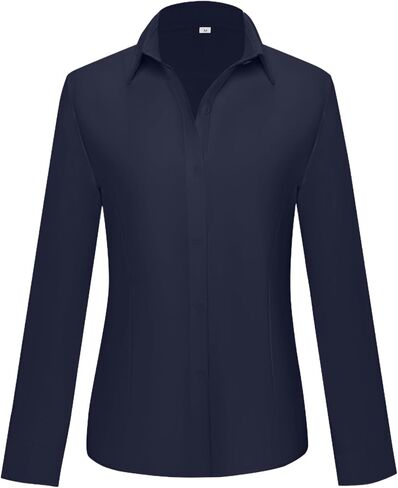 Womens Button Down Shirts Cotton Fitted Dress Shirts Long Sleeve Office Blouses Collared Tops in Saudi Arabia
