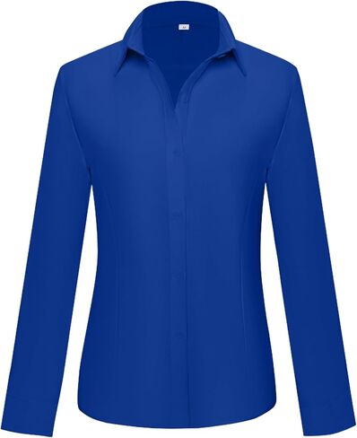 Womens Button Down Shirts Cotton Fitted Dress Shirts Long Sleeve Office Blouses Collared Tops in Saudi Arabia