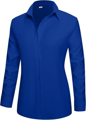 Womens Button Down Shirts Cotton Fitted Dress Shirts Long Sleeve Office Blouses Collared Tops in Saudi Arabia