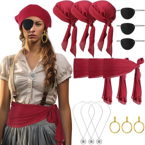 3 مجموعة 15 PCS Assume Assume Assume for Women Men Halloween Pirate Accessories with Head وشاح SASH PATCH in Kuwait