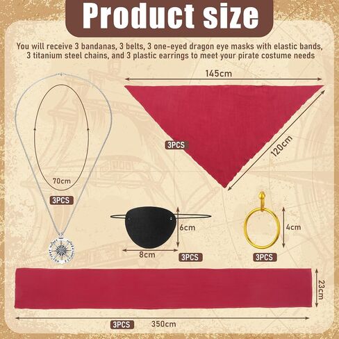 3 مجموعة 15 PCS Assume Assume Assume for Women Men Halloween Pirate Accessories with Head وشاح SASH PATCH in Kuwait
