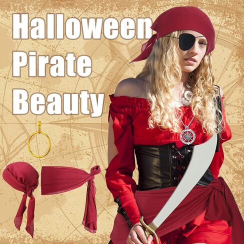 3 مجموعة 15 PCS Assume Assume Assume for Women Men Halloween Pirate Accessories with Head وشاح SASH PATCH in Kuwait