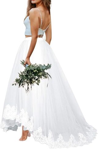 Women Wedding Long Maxi Lace Trim Puffy Tulle Lenight Length مع Train Train A Long Line High Pherced Sovensit for Prom Party in Kuwait