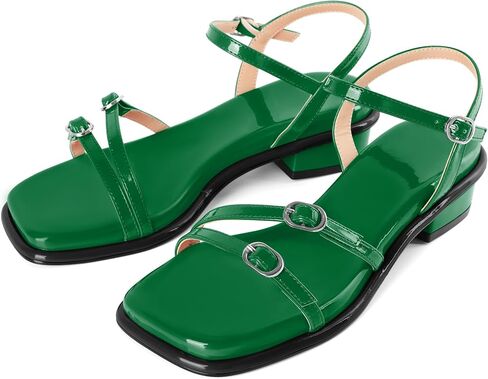 Soireelady Womens كتلة مكتنزة منخفضة الكعب الصندل مربع مفتوح إصبع القدم Strappy حزام حزام حزب Party Press Sandals 1.2 '' ' in Saudi Arabia