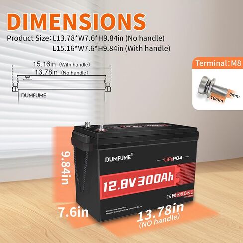 2 عبوات Dumfume 12V 300ah LifePo4 Lithium Battery ، 200a BMS Battery القابلة لإعادة الشحن مع 15000 دورة و 3840WH طاقة ، مثالية لخارج الشبكة ، RV ، الطاقة الشمسية ، بيت الحركة ، الطاقة الاحتياطية in Kuwait