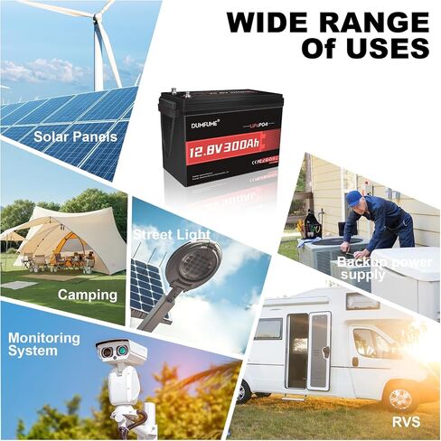 2 عبوات Dumfume 12V 300ah LifePo4 Lithium Battery ، 200a BMS Battery القابلة لإعادة الشحن مع 15000 دورة و 3840WH طاقة ، مثالية لخارج الشبكة ، RV ، الطاقة الشمسية ، بيت الحركة ، الطاقة الاحتياطية in Kuwait
