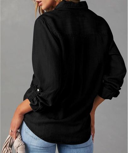 Denim Shirt Women Western Shirts Button Down Chambray Shirt Casual Long Sleeve Jean Jacket Denim Top Blouse for Women in Saudi Arabia