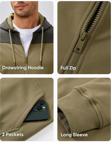 JMIERR 2025 Mens Hoodie Full Zip Up Sweatshirts Long Sleeve Drawstring Hooded Shirt with 2 Pockets in Saudi Arabia