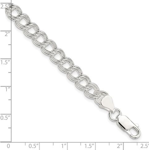 JewelryWeb 925 Sterling Silver Solid Solid Double Link Charm Bracelet Lobster Claw 7mm Wide-Link-Charm braceled للنساء in Kuwait