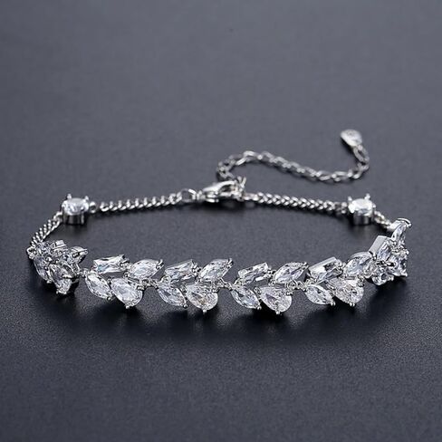 14K Gold Exquisite Iced Floral Moissanite Tassel Bracelet for Women, Adjustable Everyday Wear Jewelry in Saudi Arabia