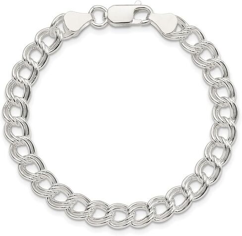 JewelryWeb 925 Sterling Silver Solid Solid Double Link Charm Bracelet Lobster Claw 7mm Wide-Link-Charm braceled للنساء in Kuwait