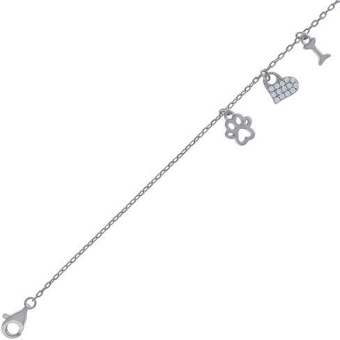 925 Sterling Silver Cubic Zirconia Heart and Paw Print Charms Bracelet Gift for Women, SLV-104676 in Saudi Arabia