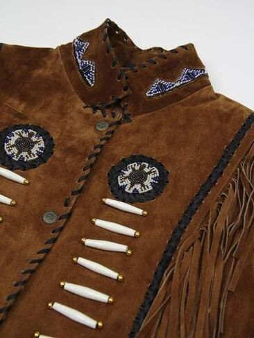 Western Suede Leather Vest Men Native American Cowboy Fringe Vest Wedding Waistcoats Tassels, Beads & Braid in Saudi Arabia