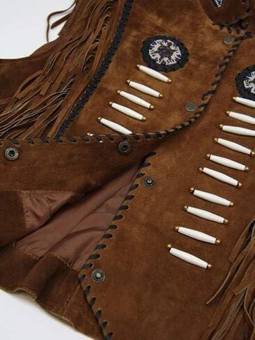 Western Suede Leather Vest Men Native American Cowboy Fringe Vest Wedding Waistcoats Tassels, Beads & Braid in Saudi Arabia