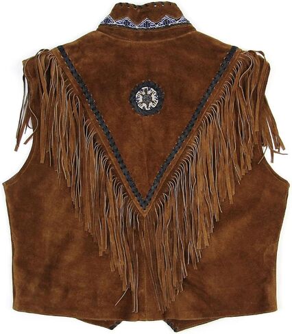 Western Suede Leather Vest Men Native American Cowboy Fringe Vest Wedding Waistcoats Tassels, Beads & Braid in Saudi Arabia