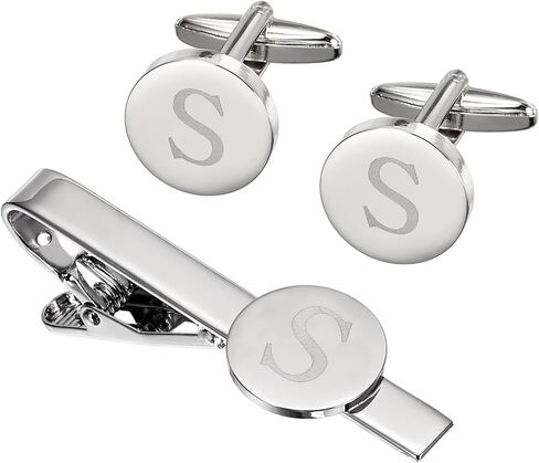 PATIKIL Initial Men Cufflinks and Tie Clip Bar Set, Engraved Alphabet Initial Cuff Links and Necktie Bar Kit for Men Father Husband Gift Business in Saudi Arabia