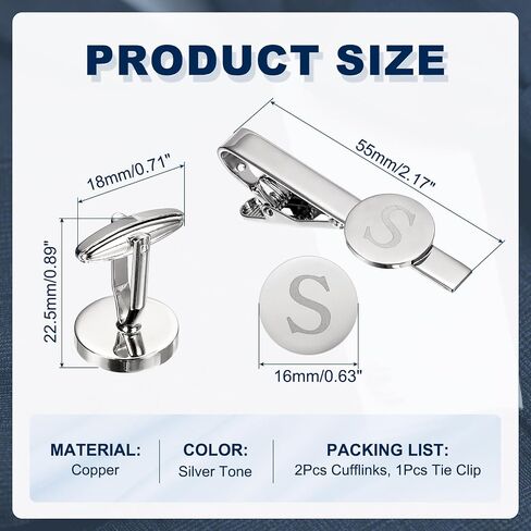 PATIKIL Initial Men Cufflinks and Tie Clip Bar Set, Engraved Alphabet Initial Cuff Links and Necktie Bar Kit for Men Father Husband Gift Business in Saudi Arabia