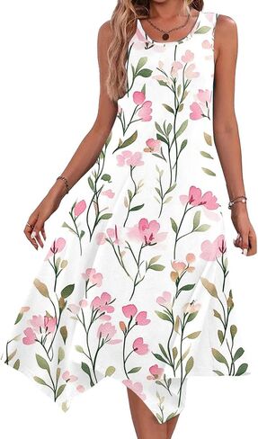 Boho Dresses for Women 2025 Causal Fashion Floral Print Bohemian Dress Sleeveless Scoop Neck Ruffle Tank Sundress in Saudi Arabia
