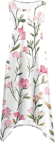 Boho Dresses for Women 2025 Causal Fashion Floral Print Bohemian Dress Sleeveless Scoop Neck Ruffle Tank Sundress in Saudi Arabia