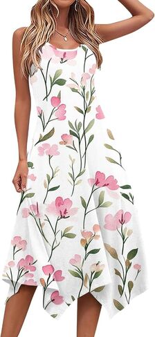 Boho Dresses for Women 2025 Causal Fashion Floral Print Bohemian Dress Sleeveless Scoop Neck Ruffle Tank Sundress in Saudi Arabia