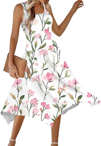 Boho Dresses for Women 2025 Causal Fashion Floral Print Bohemian Dress Sleeveless Scoop Neck Ruffle Tank Sundress in Saudi Arabia