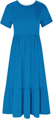 Maxi Dresses for Women 2025 Plus Size Short Sleeve Tiered Ruffle Dress Summer Causal Crewneck Tshirt Dress Pockets in Saudi Arabia