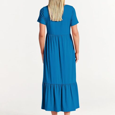 Maxi Dresses for Women 2025 Plus Size Short Sleeve Tiered Ruffle Dress Summer Causal Crewneck Tshirt Dress Pockets in Saudi Arabia