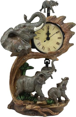 Ebros Wild Safari African Elephant Fame و Calf Family Table Clock with Pendulum Elephants by Savannah Forest Jungle Habitat Clocks Scwings تمثال in Saudi Arabia