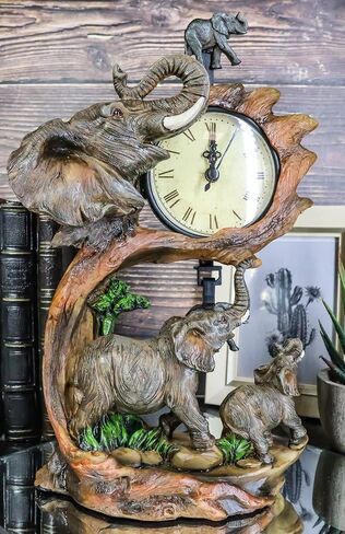 Ebros Wild Safari African Elephant Fame و Calf Family Table Clock with Pendulum Elephants by Savannah Forest Jungle Habitat Clocks Scwings تمثال in Saudi Arabia