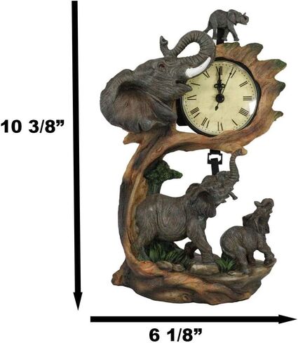 Ebros Wild Safari African Elephant Fame و Calf Family Table Clock with Pendulum Elephants by Savannah Forest Jungle Habitat Clocks Scwings تمثال in Saudi Arabia