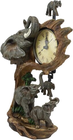 Ebros Wild Safari African Elephant Fame و Calf Family Table Clock with Pendulum Elephants by Savannah Forest Jungle Habitat Clocks Scwings تمثال in Saudi Arabia