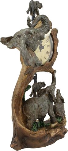 Ebros Wild Safari African Elephant Fame و Calf Family Table Clock with Pendulum Elephants by Savannah Forest Jungle Habitat Clocks Scwings تمثال in Saudi Arabia