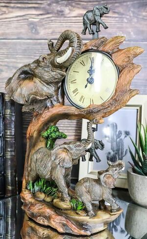 Ebros Wild Safari African Elephant Fame و Calf Family Table Clock with Pendulum Elephants by Savannah Forest Jungle Habitat Clocks Scwings تمثال in Saudi Arabia