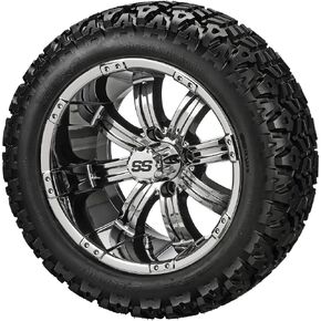 RM Cart 14" Casino Black/Machined on a 23x10-14 Sierra Sport Tire (Set of 4) | Golf Cart Tires and Wheels Combo with Standard Lug Nuts in Kuwait