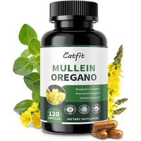 كبسولات زيت Mullein Oregano للرئتين Detox-7 في 1Pure Herbal Mullein extract ، Elderberry ، Turmeric ، Mentha for Esheratory and Immune ، تطهير الرئة للمدخنين ، النباتي ، غير المعدلة وراثيًا (120 كبسولة) in Kuwait