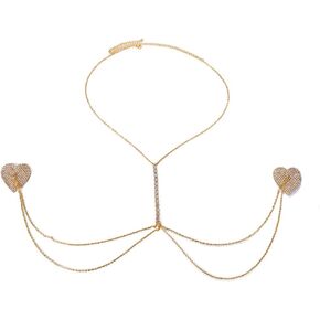 حجر الراين الحلمة فطائر اللحم ملصق غطاء الصدر شرابة الثدي التصحيح الملابس الداخلية غير مرئية لزجة حمالة صدر قلادة سلسلة الجسم مع حقيبة التخزين، فضي، 6 سم in Kuwait