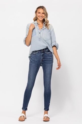 Judy Blue Classic Mid Rise Skinny Jeans for Women Handsand Comfortable Cotton Denim Pants-82252 in Saudi Arabia