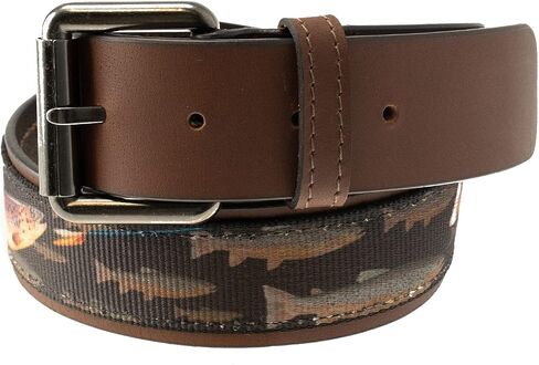 Thomas Bates Liberty II 1-3/4 '' Men's Leather Belt مع مشبك الأسطوانة المعدنية الشاقة-أنماط جنوب غرب وصيد الأسماك in Kuwait