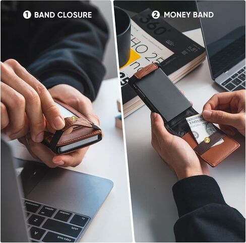 Genuine Leather Wallet for Men RFID Blocking Pop Up Card Holder with Money Band and ID Window (Brown) in Saudi Arabia