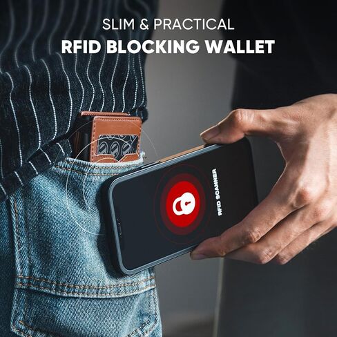 Genuine Leather Wallet for Men RFID Blocking Pop Up Card Holder with Money Band and ID Window (Brown) in Saudi Arabia