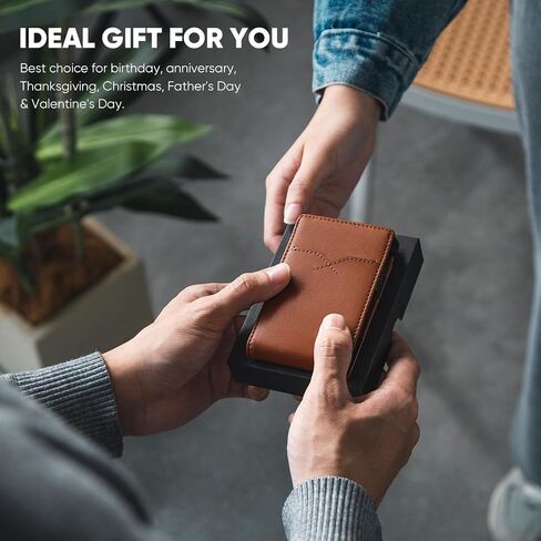 Genuine Leather Wallet for Men RFID Blocking Pop Up Card Holder with Money Band and ID Window (Brown) in Saudi Arabia