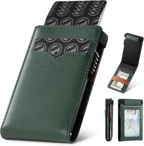 Genuine Leather Wallet for Men RFID Blocking Pop Up Card Holder with Money Band and ID Window (Brown) in Saudi Arabia