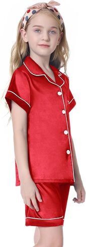 Umeyda Women & Girls Pajamas Set, Soft Satin Lightweight Silk Button-Down Top with Shorts 2 Piece PJS for Mom Boys Kids Gifts in Saudi Arabia
